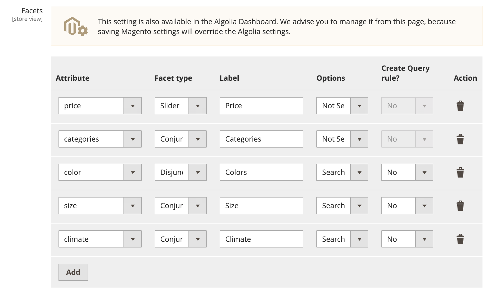 Facet configuration in Magento